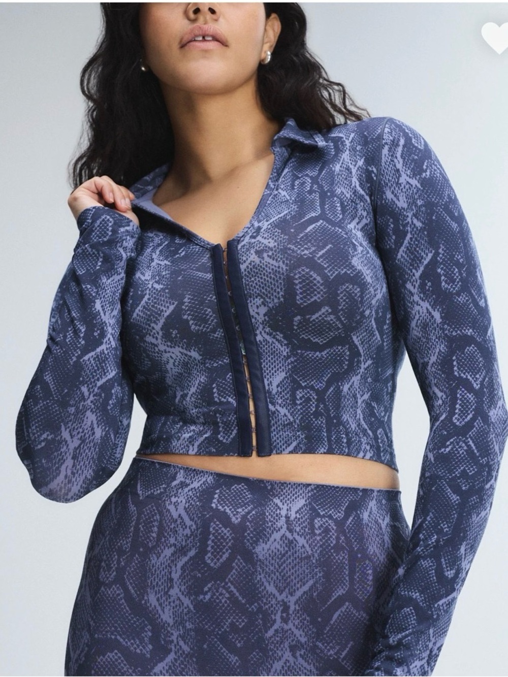 Savage X Fenty Navy Snake-Print Long Sleeve Zip Crop Top